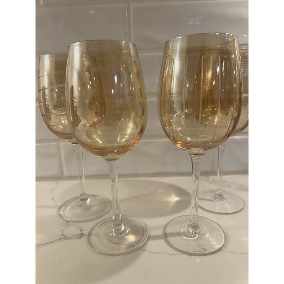 Mikasa Set Of 4 Cheers Orange Stemmed Crystal Wine Glasses Etched Patterns - Picture 4 of 15